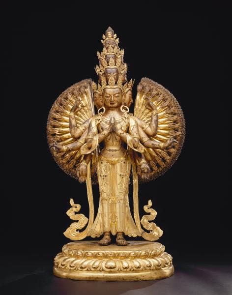 Avalokiteshvara (17th-18th century), China, gilt-bronze, semi-precious stone, pigment. 115.0 x 72.5 x 45.4 cm, National Gallery of Victoria, Melbourne, Felton Bequest 1966 (1485-D5)
