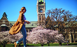 Student walking in front of Clocktower