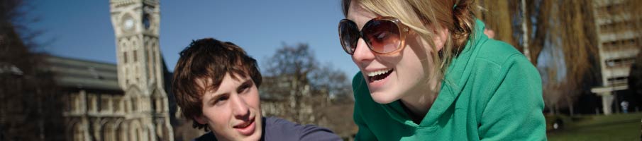 Students talking in front of the Clocktower