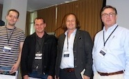 Picture of Kiel Hards, Jeremy Raynes awarded poster prize by Scott Beatson and Kurt Krause at QMB Queenstown NZ August 2015