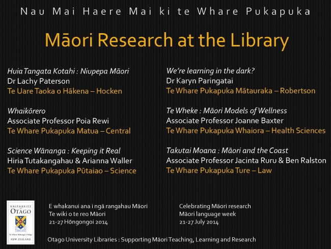 Poster for Māori Language Week Library Displays 2014