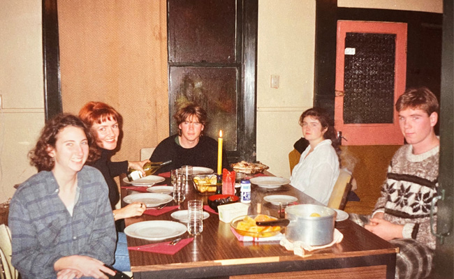Flatting in Dunedin 1996 (Sarah with red hair on the left and Richard far right)