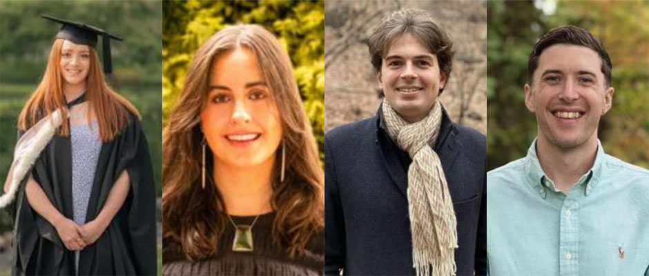 Head shots of four of Otago's Young Alumni Award winners.