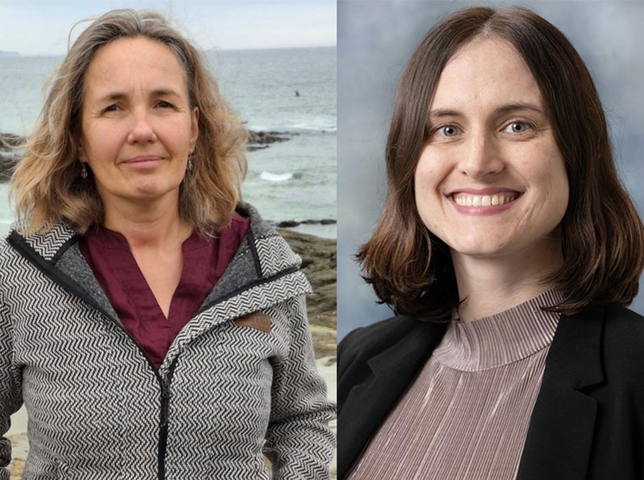 A composite photo of two women.