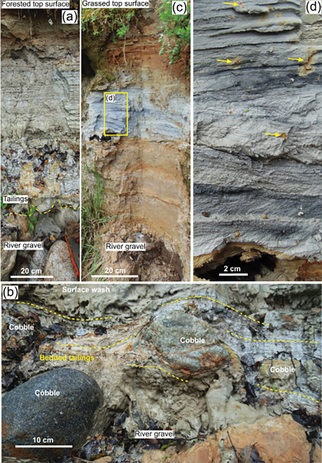 Exposed tailings in river bank images