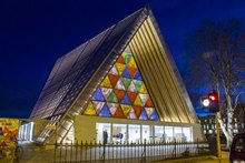 Christchurch's Cardboard Cathedral at night