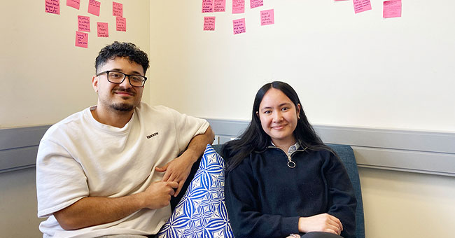 Vito Niuloa (left) and Philomena Talalima both agree the lab has made a significant difference as a supportive space of belonging for Pacific students. 