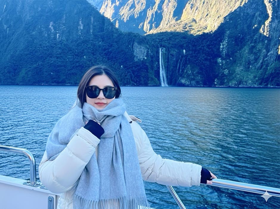 Canadian student Valentine Sheng pictured on a boat.