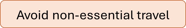 Pale orange button with text 'Avoid non-essential travel' similar to that on the NZ Safe Travel service website.