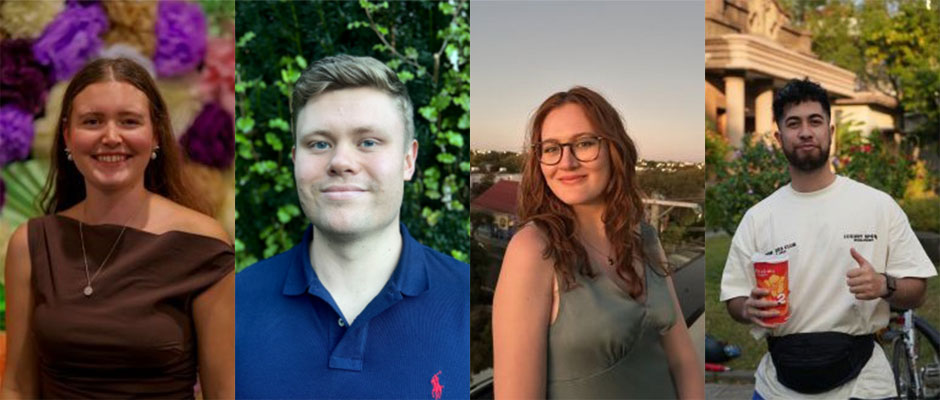 Head shots of four of Otago's Young Alumni Award winners.