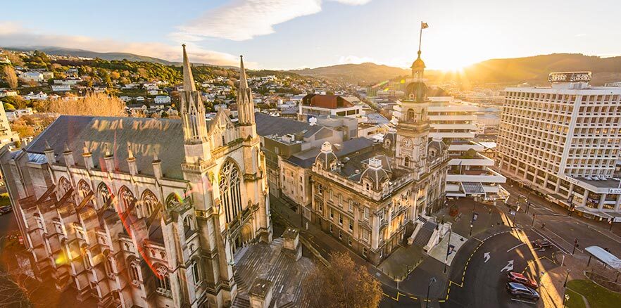 Aerial view of Saint Paul's Cathedral and the Municipal Chambers in The Octagon