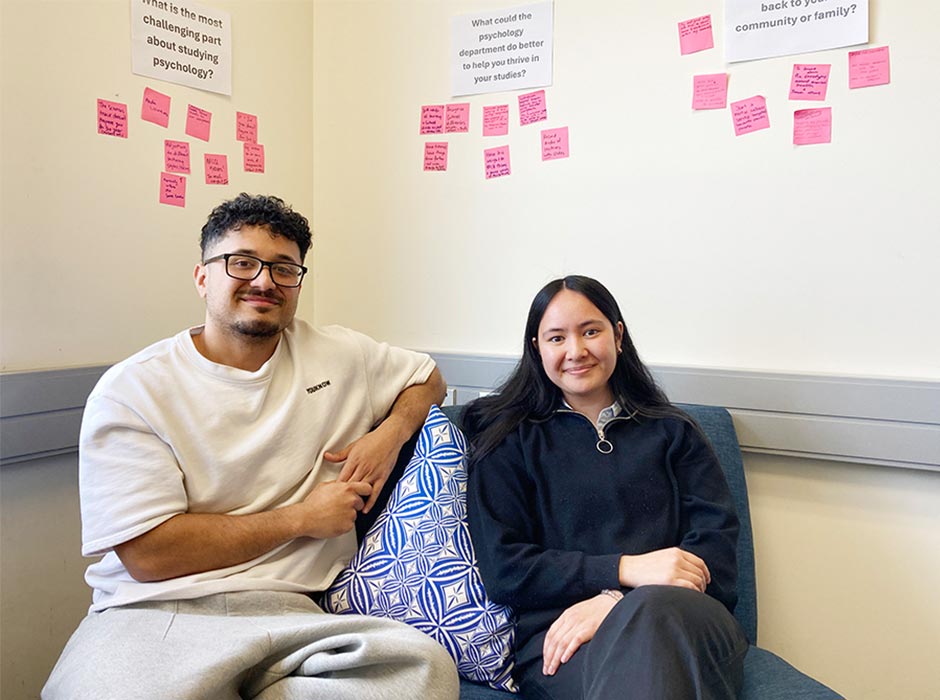 Vito Niuloa (left) and Philomena Talalima both agree the lab has made a significant difference as a supportive space of belonging for Pacific students. 