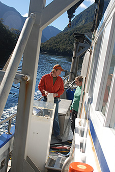 University of Otago Marine Science Staff on a boat in Fiordland 1x image