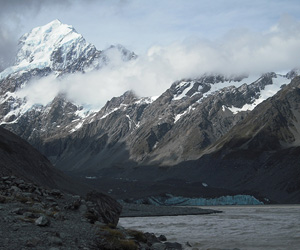 Christmas at Aoraki: mountain, moraine and glacier. 75 kph gale (not pictured) was an uninvited guest.
