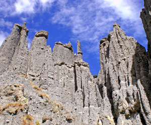 Putangirua Pinnacles, southern Wairarapa coast. Late Miocene conglomerates  exhumed and eroded during late Quaternary uplift. Site of the \