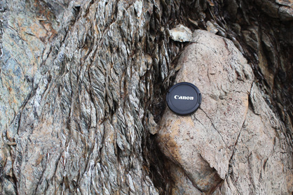 Scaly serpentinite surrounds a pod of massive serpentinite in the Livingstone Fault at Fiery Col.