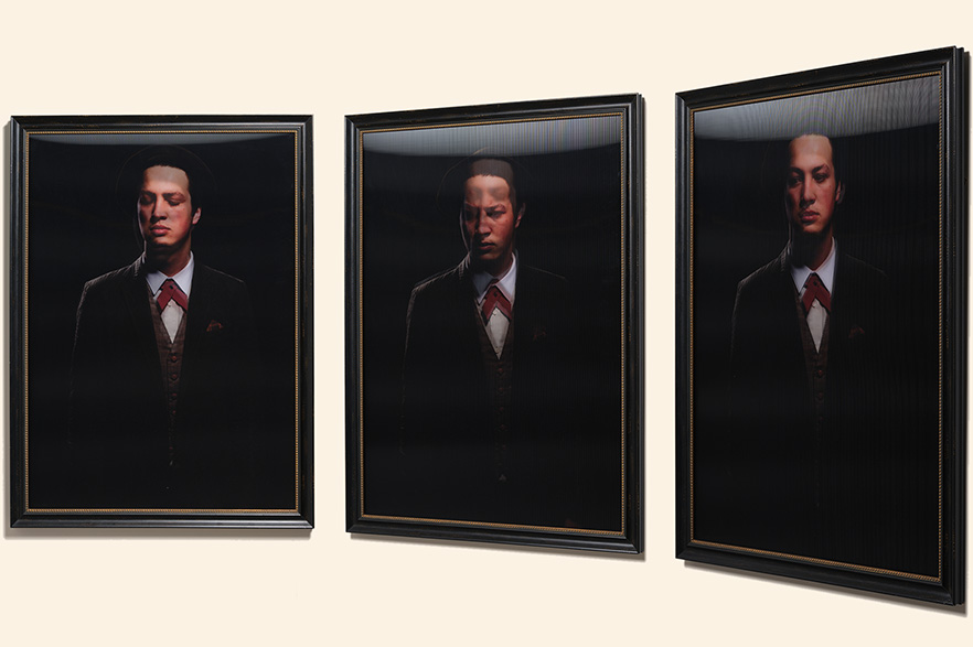 Artwork of three images of person at different angles