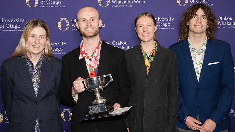 Members of the University Rowing Club with their OUSA Sports Club of the Year award.