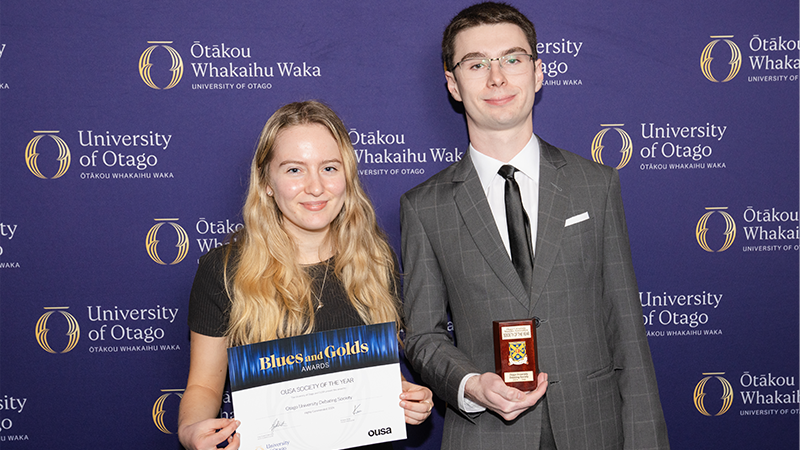 Representitives of the University Debating Club with their highly commended Society of the Year award.