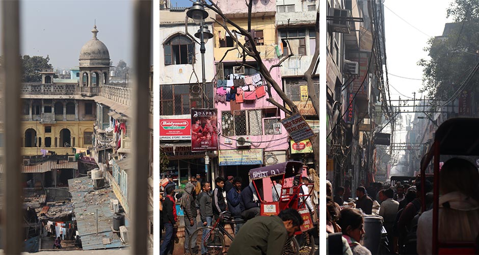 A montage of three street scenes in India.
