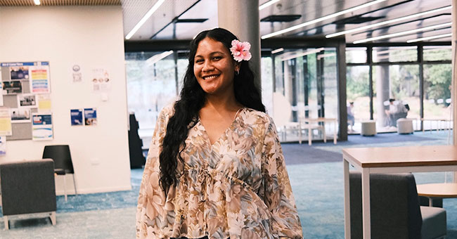 A woman is pictured in the Otago Business School.