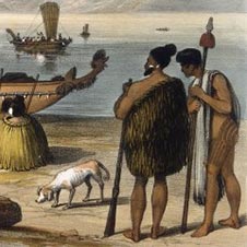 Chiefs with kurī Augustus Earle 1838 drawing image