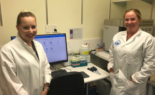Dr Kathryn Hally and Dr Kirsty Danielson with the cytometer image