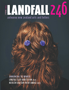 Landfall 246 cover. A woman with long brown hair and cornflower flowers