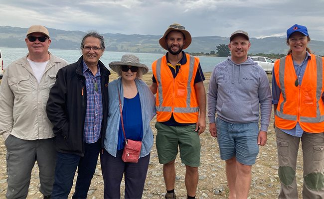 Archeology Professor Richard Walter, Mauraka Edwards, Diana Struthers, Dr Charles Radclyffe, Adam Keane and Associate Professor Anne Ford. 3 image