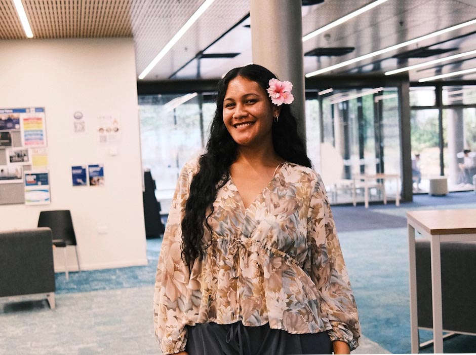 A woman is pictured in the Otago Business School.