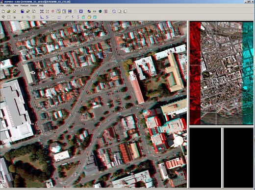 An anaglyph stereopair visualized in ERDAS Stereo Analyst