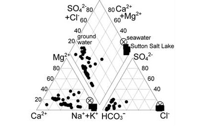 Ternary diagram showing the salt levels to be similar to sea water