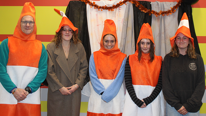 Chris Addington and Caroline Freeman residents dressed as traffic cones