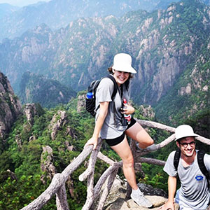 two people on a hike 