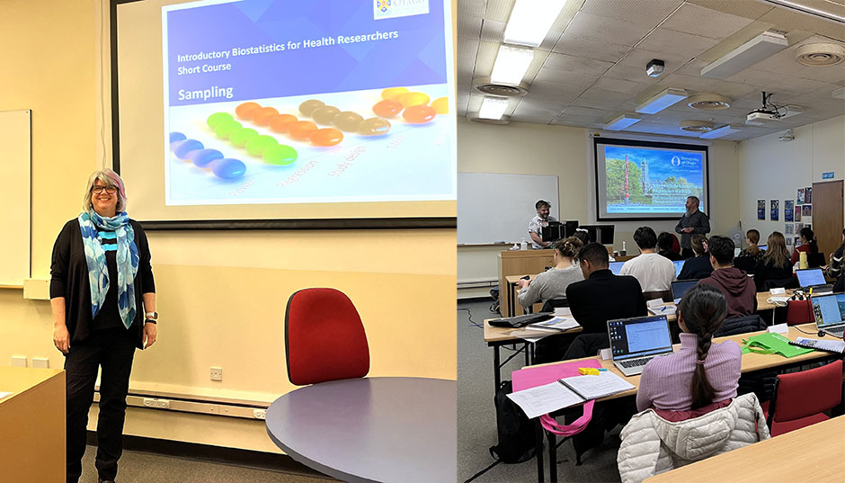 Robin Turner and James Stanley presenting Introductory Biostatistics and Regression Modelling workshops