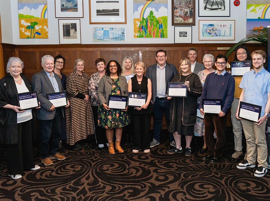 Disability Information and Support’s Appreciation Awards recipients were celebrated at a special event on Friday at the Staff Club. The recipients, pictured with Vice-Chancellor Grant Robertson, Disability Information and Support Manager Melissa Lethaby and Director of Student Services Claire Gallop, are, from left : Janice Snowden, Bill Gilmore, Lara Valentine, Claire Gallop, Melissa Lethaby, Inge Walgern, Margaret Grundy, Pauline Ellwood, Grant Robertson, Natalie Smith, Jeff Ormandy, Wendy Middlemiss, Caleb Lopez-Sanchez, Yitian Li, Daniel Lyth. Absent: Barbara Stone, Ollie Simcock-Smith, Isabelle Kennedy.