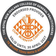 The Royal New Zealand College of General Practitioners logo. Endorsed provider, valid until 31 March 2026.