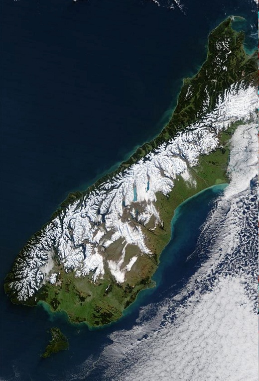 Snowy South Island from MODIS
