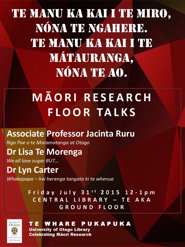 Poster for Māori Research Floor Talks 2015