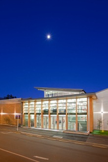 Exterior photo of the Hunter Centre at night