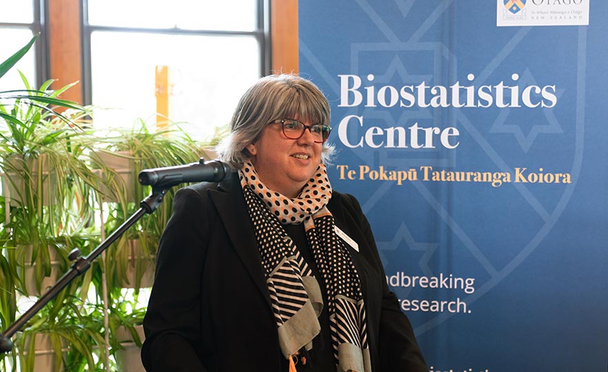Associate Professor Robin Turner speaking at Biostatistics Centre launch event image