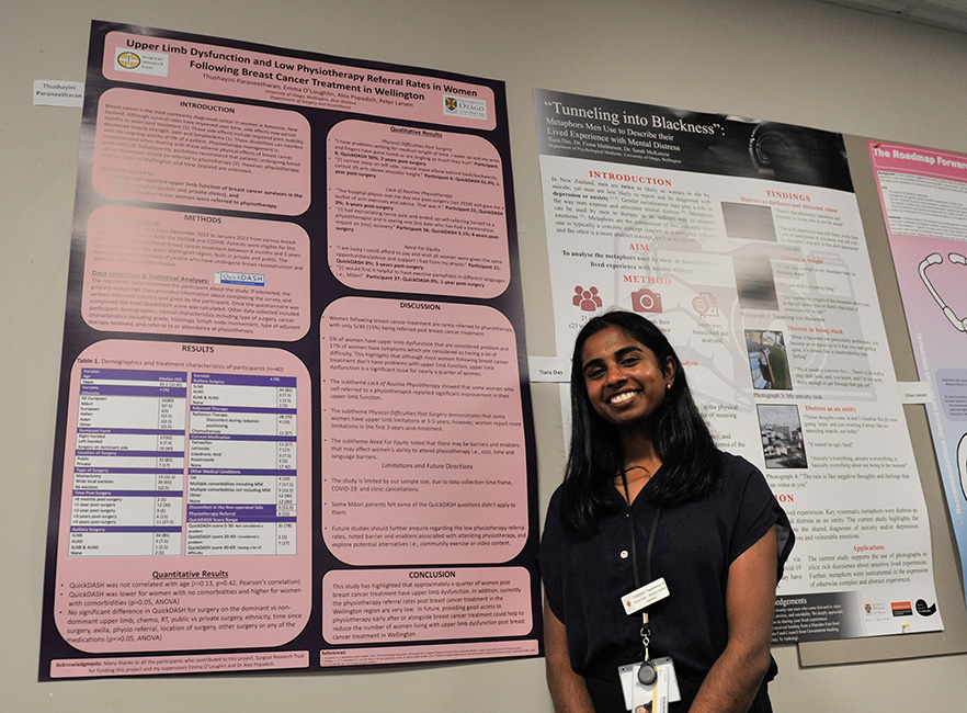 Summer students 2023 Thushayini Paraneetharan standing in front of her poster image
