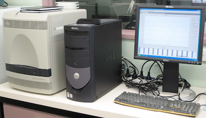 Photo of Applied Biosystems real-time PCR (polymerase chain reaction) machine for measuring gene expression in biological samples