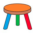 Stool with a red, green, and a blue leg, each representing one of the components: research evidence, clinical judgement, and patient values. 