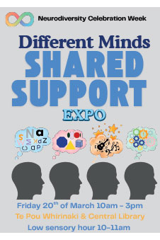 A poster advertising the Different Minds, Shared Support Expo  on tomorrow.