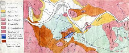 Hand-painted field map made by Benson for the Cobb river valley