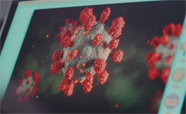 Rep[resentation of a covid-19 virus molecule on a computer screen