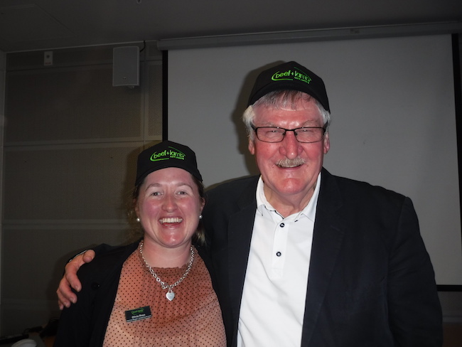 Olivia Ross with Frank Griffin at a Beef and lambNZ and Ag at Otago meeting August 2017