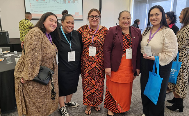 Five Association of Pasifika Staff in Tertiary Education members from Otago posing for group picture