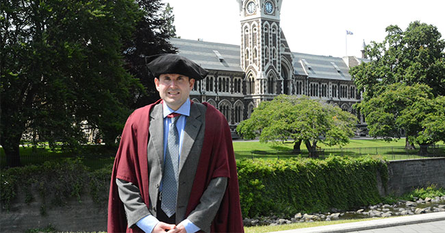 Dr Geoffrey Miller attending graduation on 13 December.